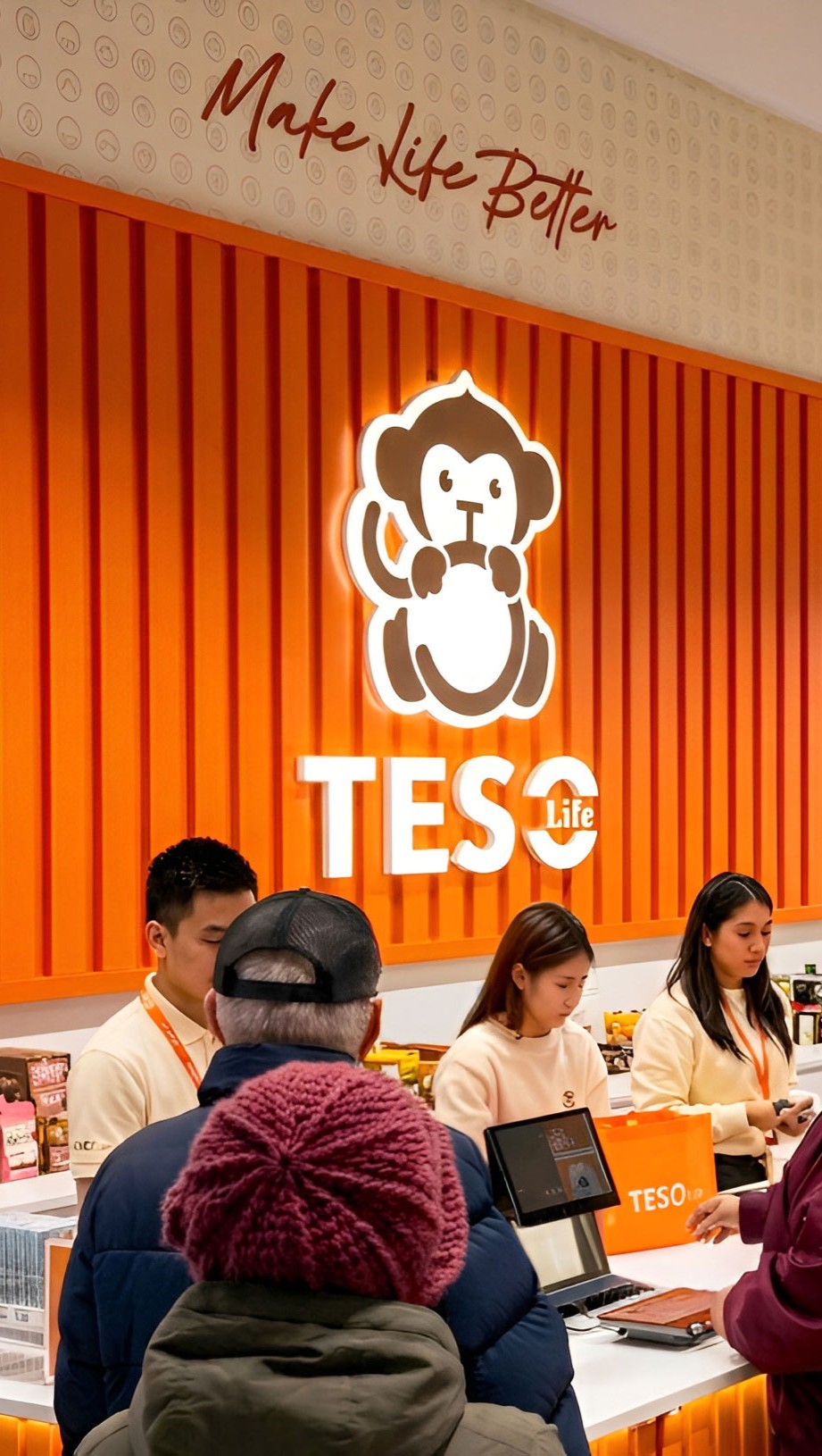 Customers checking out at Teso Life.